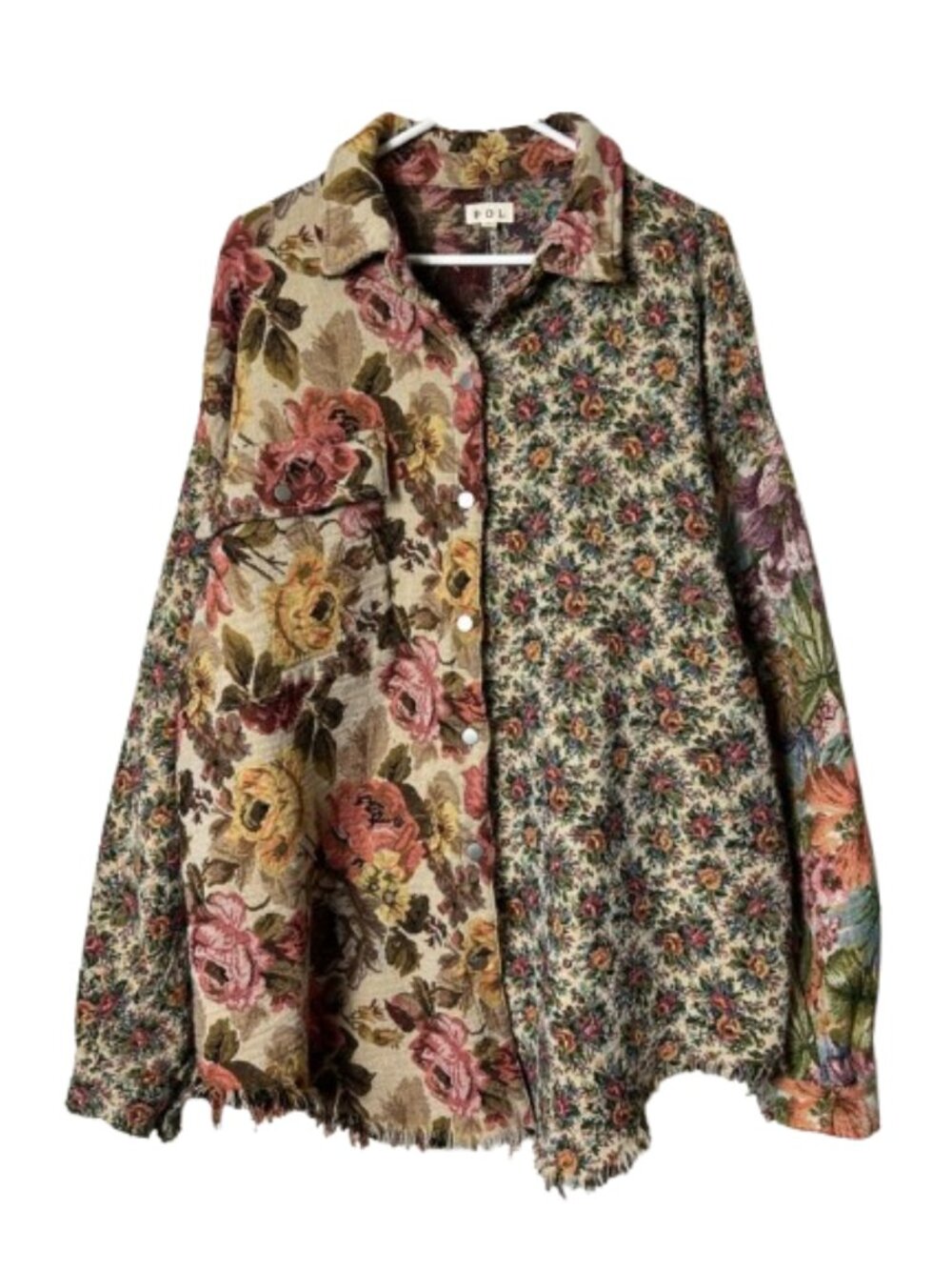 Pol floral print tapestry blanket jacket shacket womens L oversized